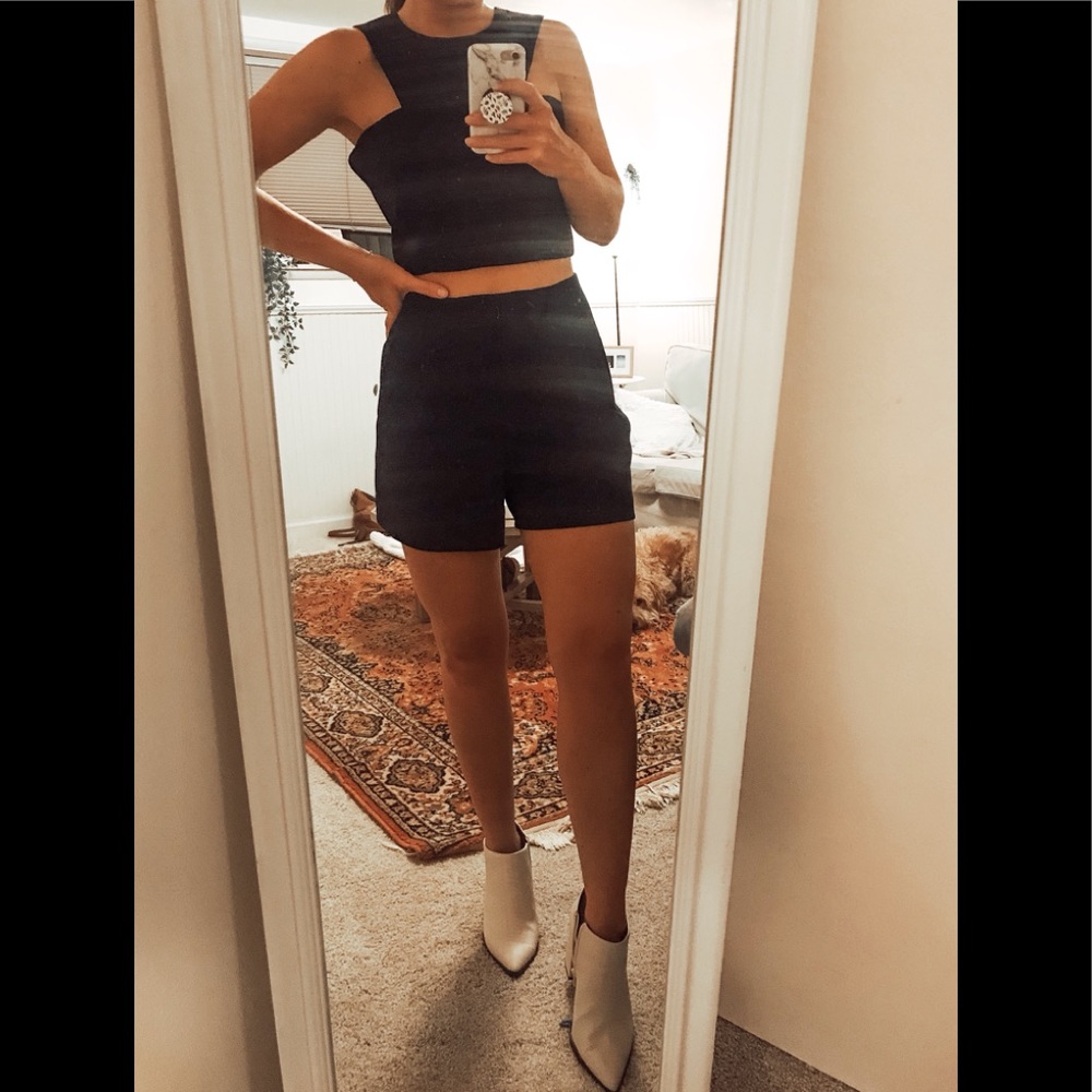 Badgley Mischka navy crepe short set